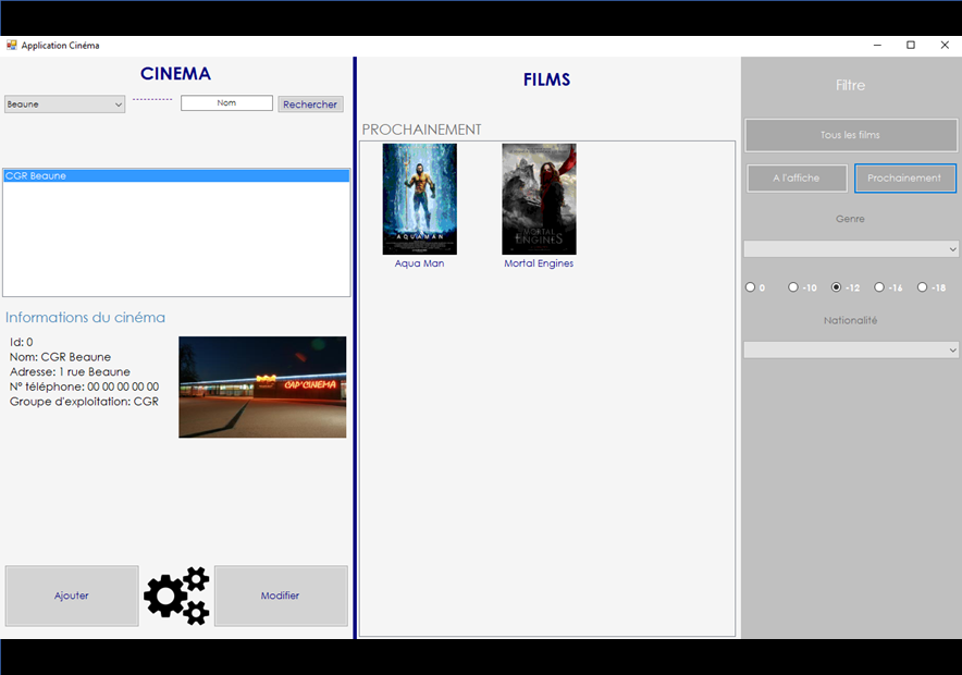 Choix cinéma application cinéma Windows Form